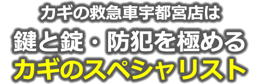 鍵トラブル 鍵紛失 鍵修理 合い鍵 鍵開け イモビキー スマートキー 合鍵 開錠 防犯対策 出張作業OK 日曜祝日もスピード対応！カギの救急車宇都宮店は鍵と錠・防犯を極める「カギのスペシャリスト」